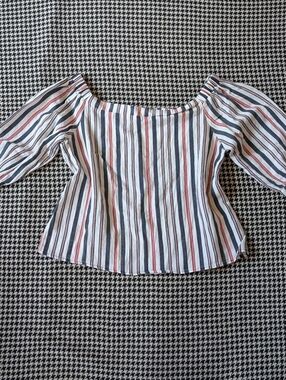 Fashion Nova red blue and white striped off the shoulder top